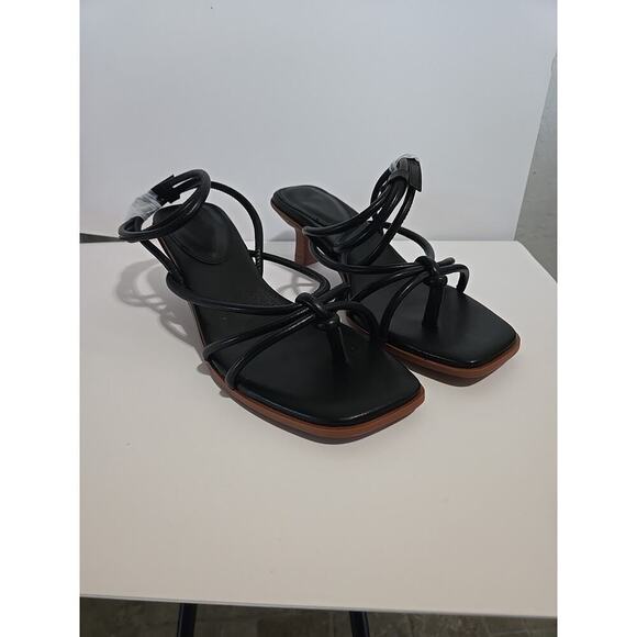 coutgo women's strappy heels sandals le strap kitten heels Summer Shoes Black - Picture 4 of 15